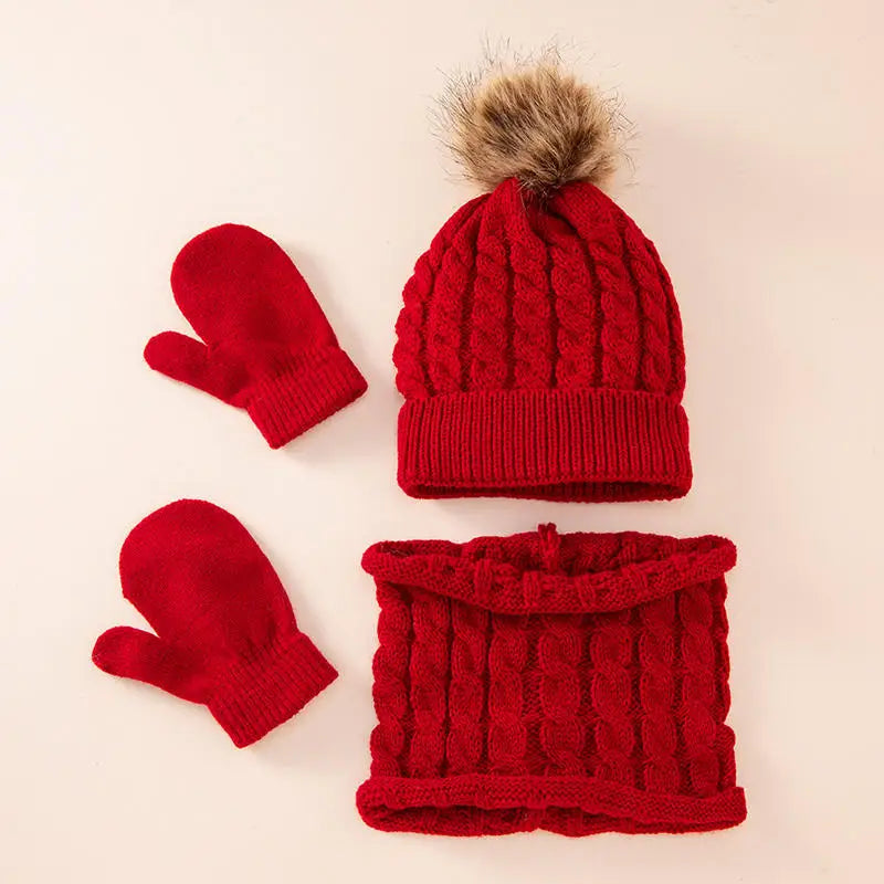 Kids Wool Winter Set | Hat Scarf Gloves Warm 3-Piece
