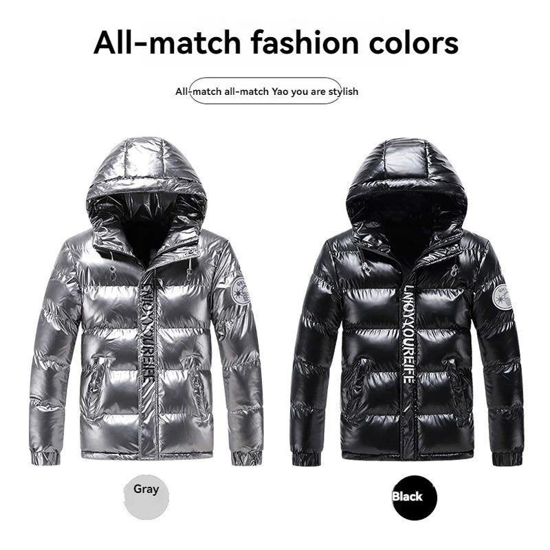 Men's Bright Padded Hoodie Jacket | Windproof Down Coat