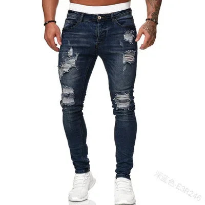 Men's White Ripped Jeans - Hip Hop Embroidery Slim Fit
