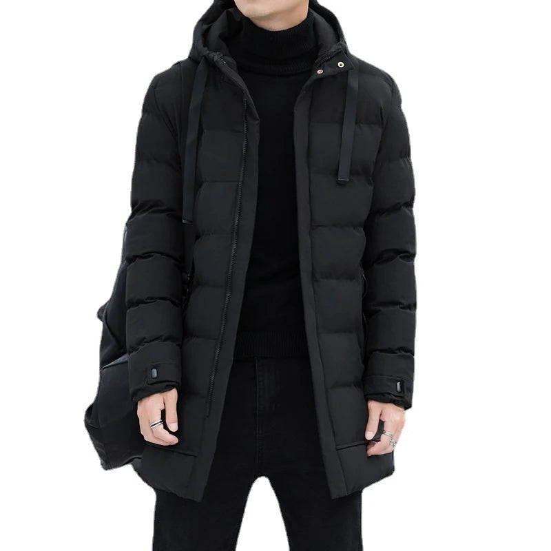 Men's Long Quilted Puffer Jacket - Hooded Winter Parka
