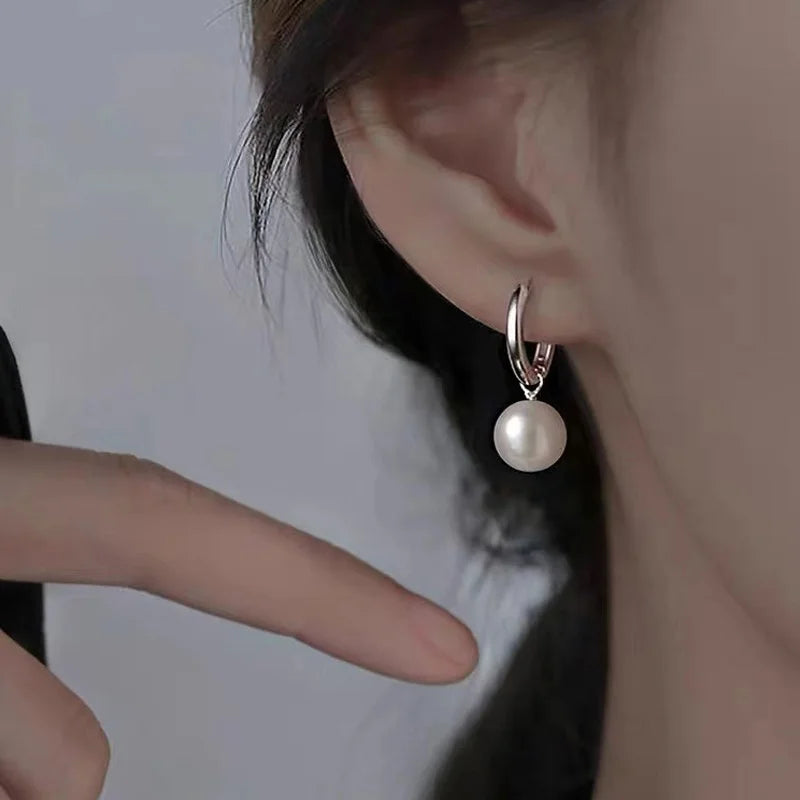 1Pair New In Fashion Elegant Imitation Pearl Dangle Earrings Titanium steel No Piercing Earrings For Women Men Pendient Ear Stud