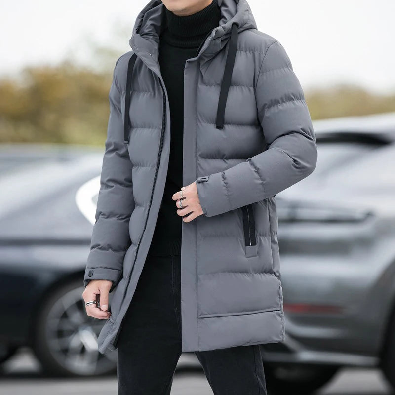 Men's Long Quilted Puffer Jacket - Hooded Winter Parka