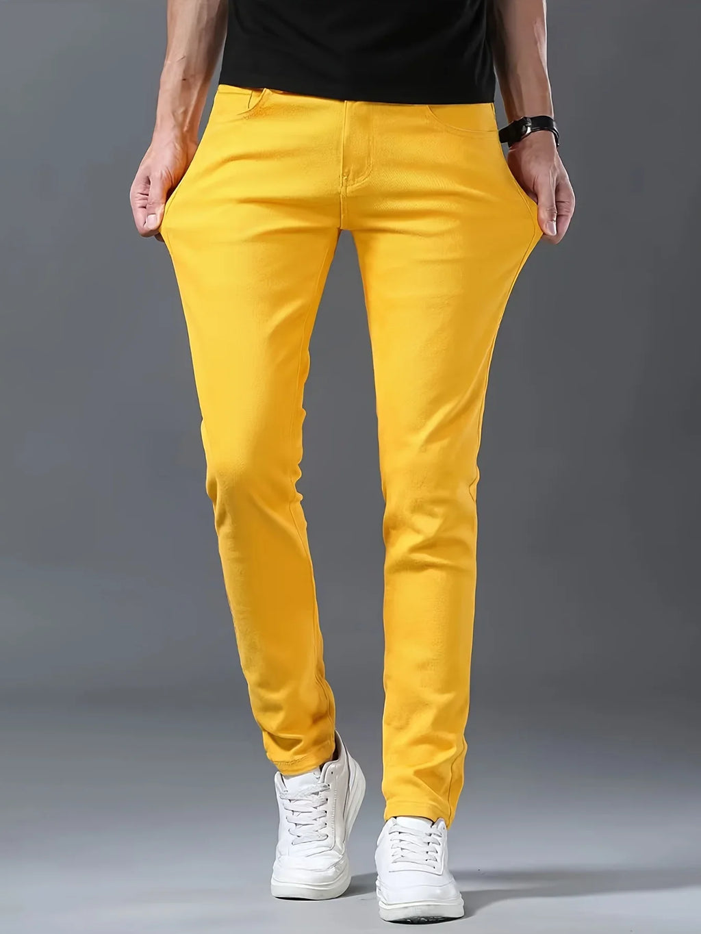 Men's Yellow Fashion Jeans - Slim Fit Elastic Casual