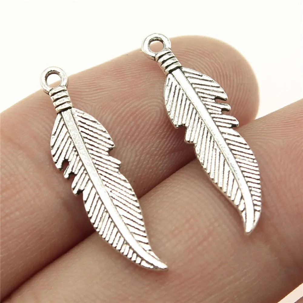 20pcs Feather Charms Feather Pendants Jewelry Making Feather Charms For Bracelet Making Antique Silver Color