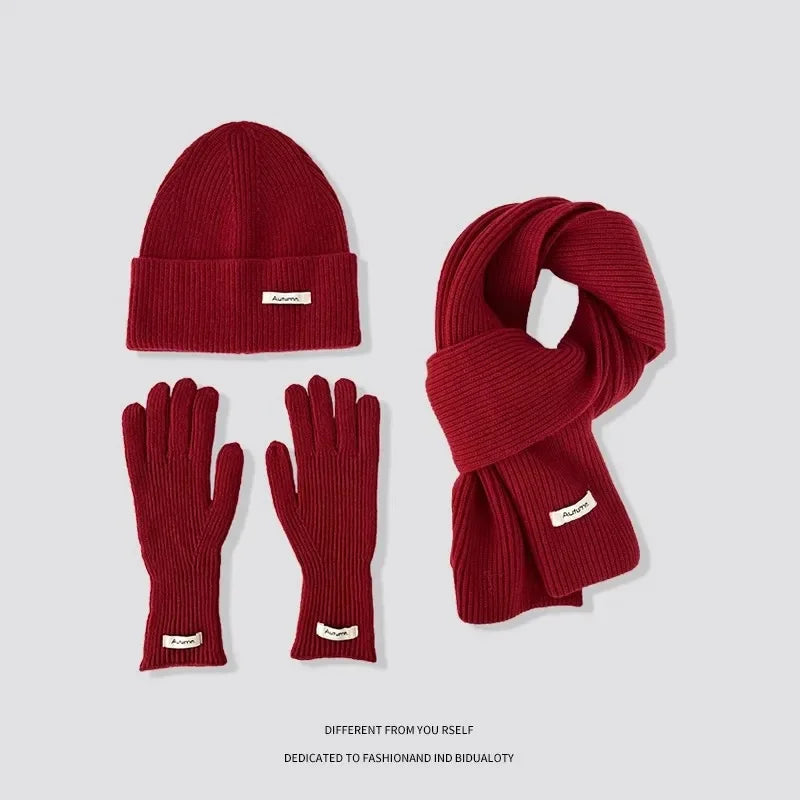 Women's Korean Winter Set | Hat Scarf Gloves Touch Screen