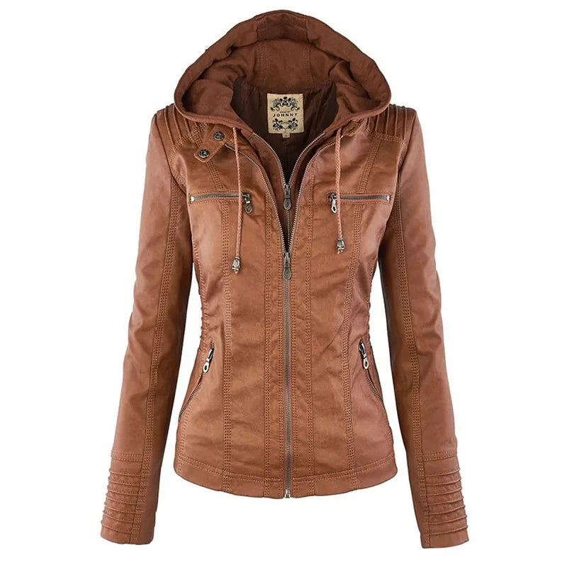 Women's Faux Leather Jacket | Gothic Motorcycle Hooded Coat