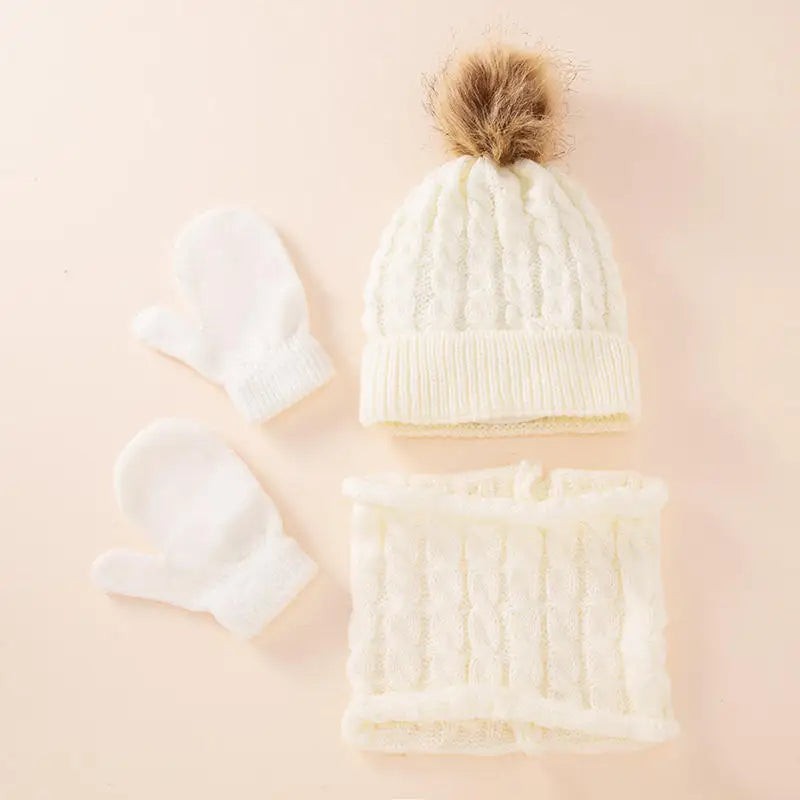 Kids Wool Winter Set | Hat Scarf Gloves Warm 3-Piece