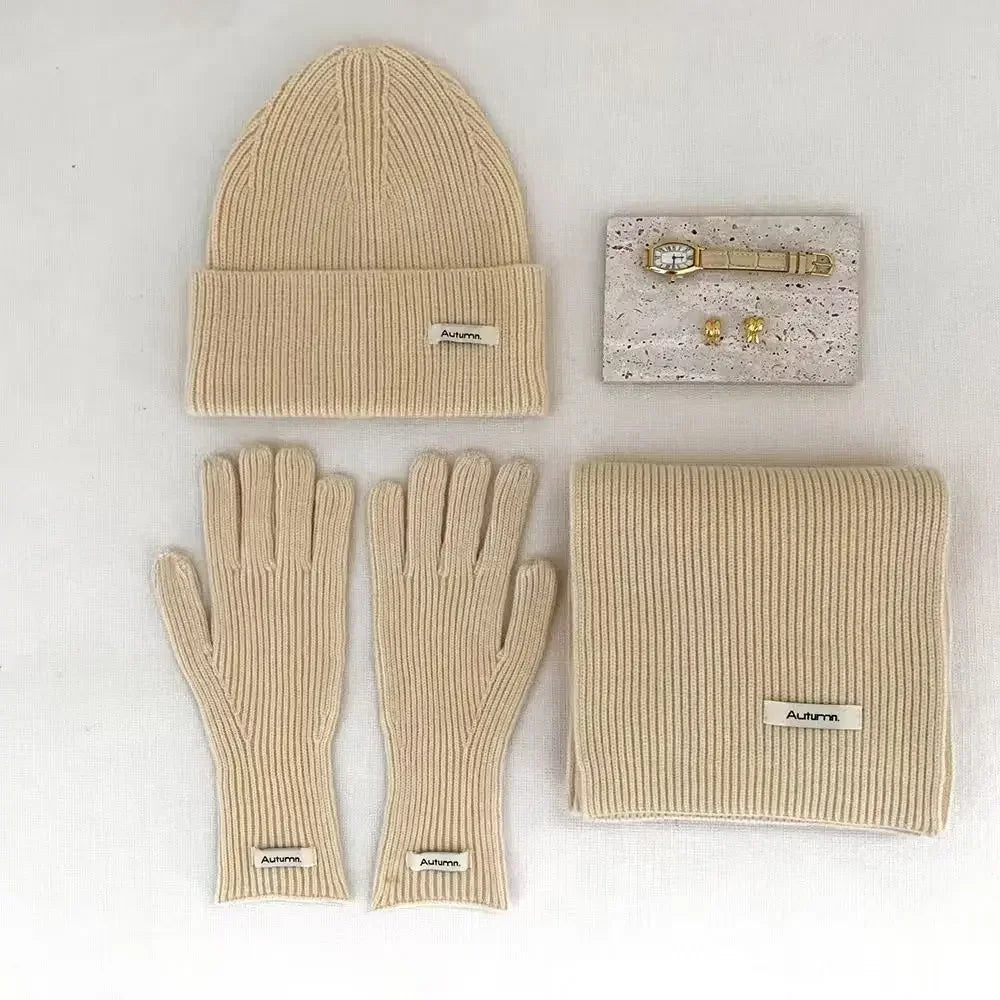Women's Korean Winter Set | Hat Scarf Gloves Touch Screen