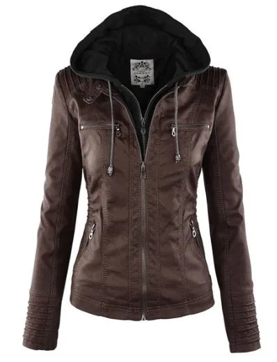 Women's Faux Leather Jacket | Gothic Motorcycle Hooded Coat