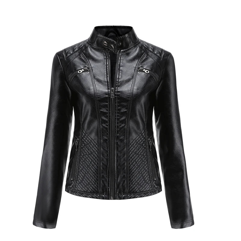 Autumn Winter Ladies PU Leather Jackets Outdoor Female Windproof Warm Jacket Fashion Girls Motorcycle Leather Jacket Clothing