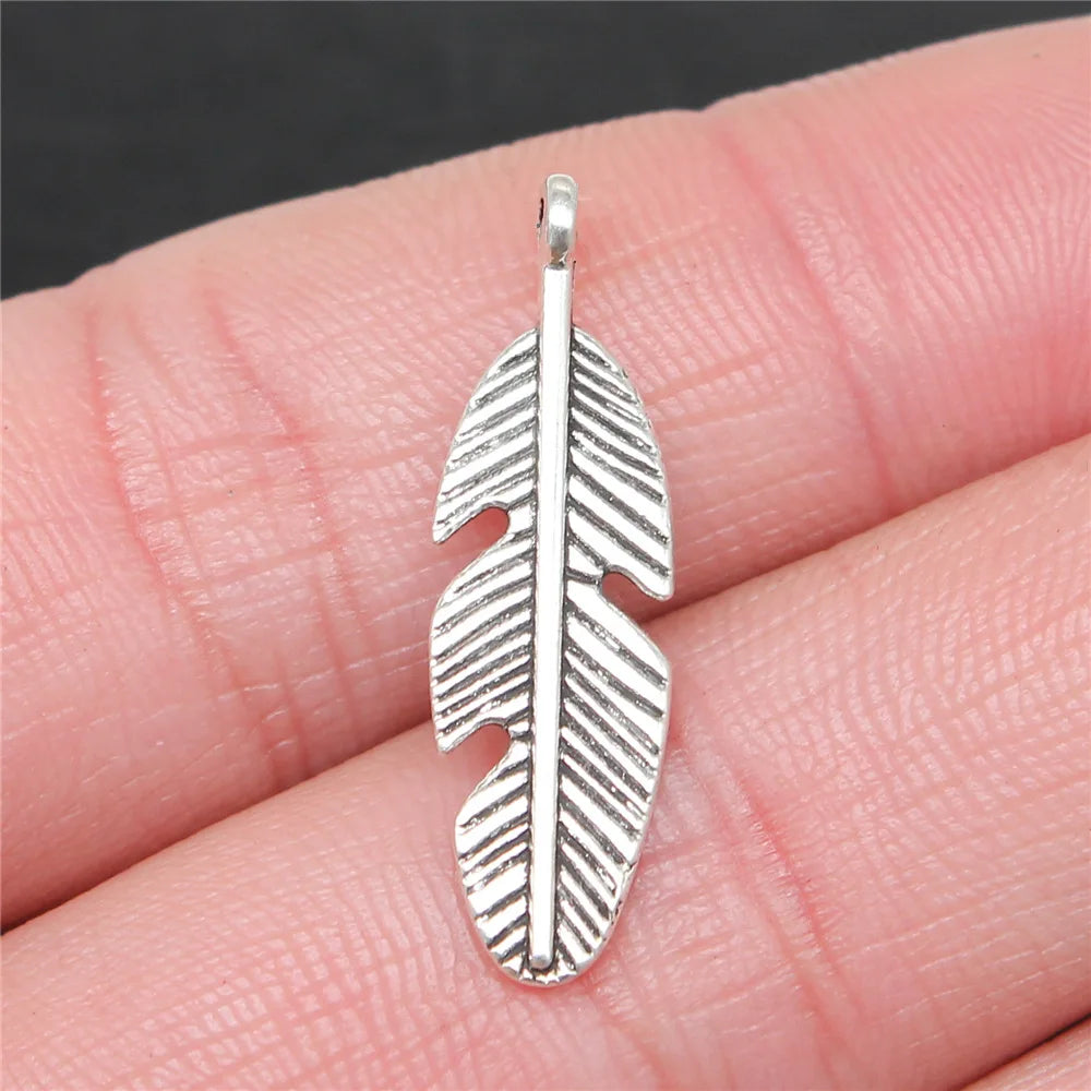 20pcs Feather Charms Feather Pendants Jewelry Making Feather Charms For Bracelet Making Antique Silver Color