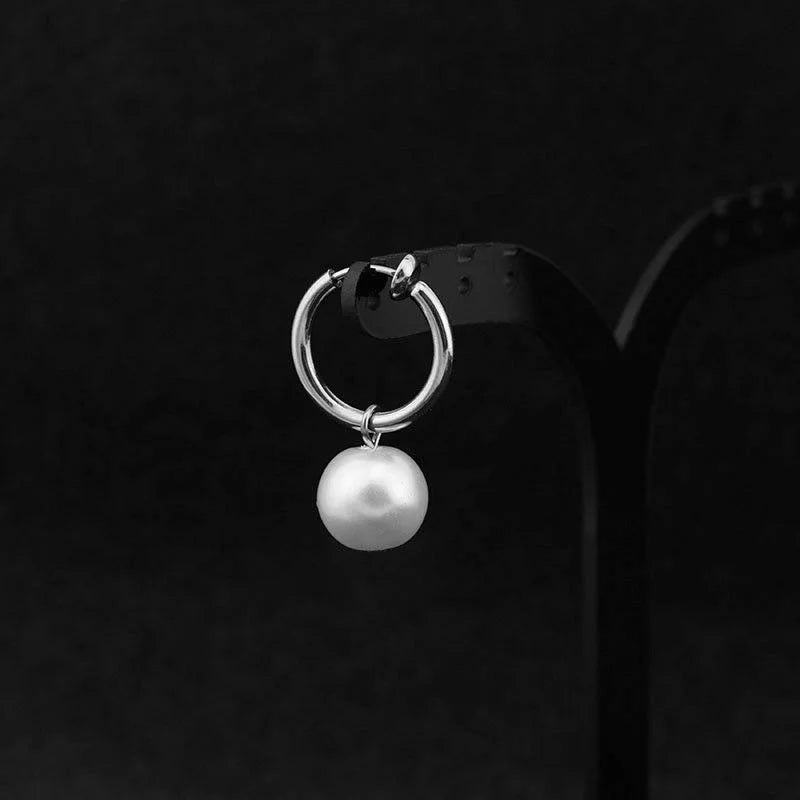 1Pair New In Fashion Elegant Imitation Pearl Dangle Earrings Titanium steel No Piercing Earrings For Women Men Pendient Ear Stud