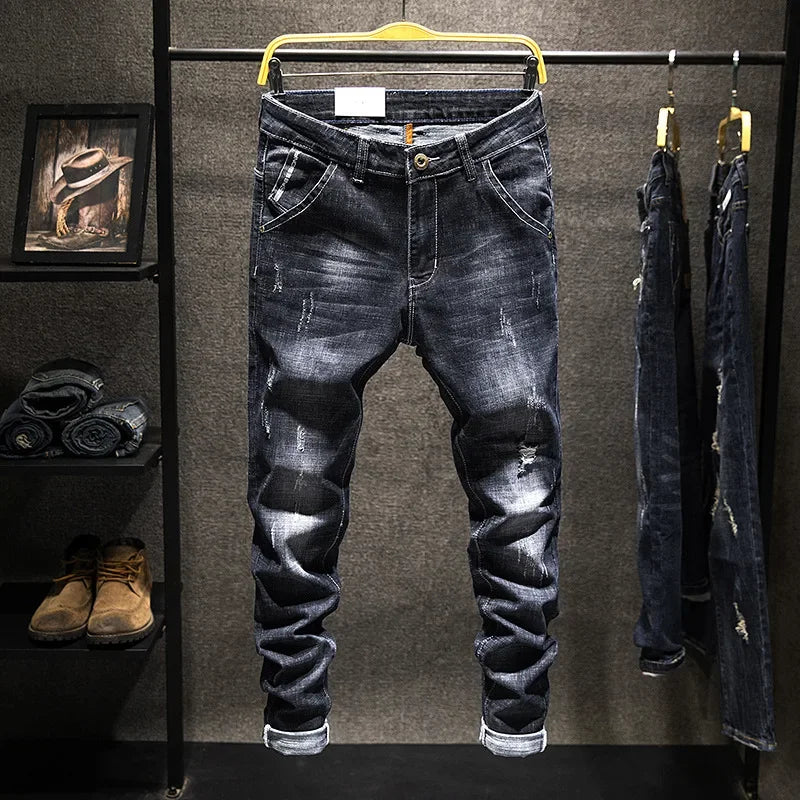 Men's Straight Fit Jeans - High Waist Denim Casual Pants