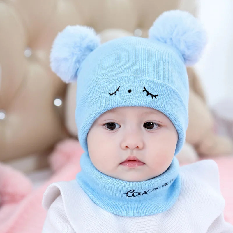 Baby Cotton Hat Scarf Set | Cartoon Warm Toddler Suit