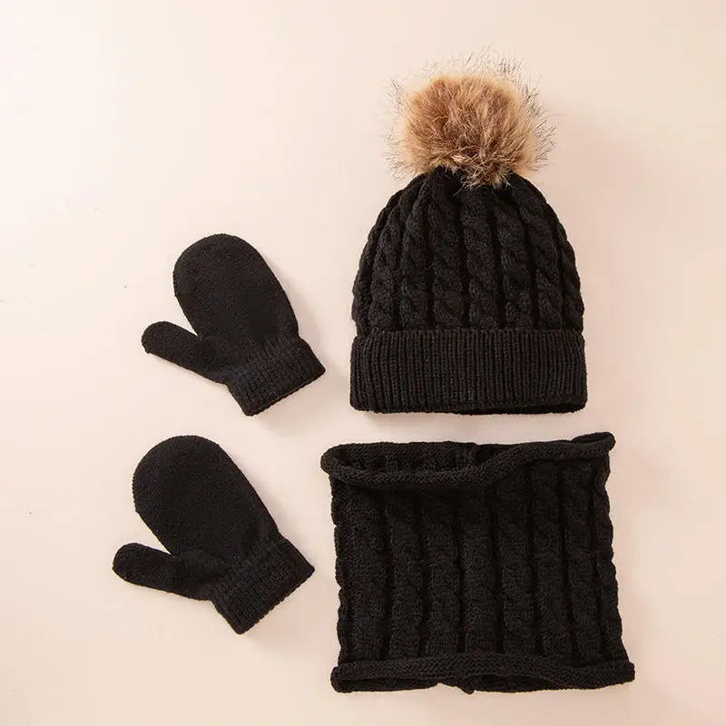 Kids Wool Winter Set | Hat Scarf Gloves Warm 3-Piece