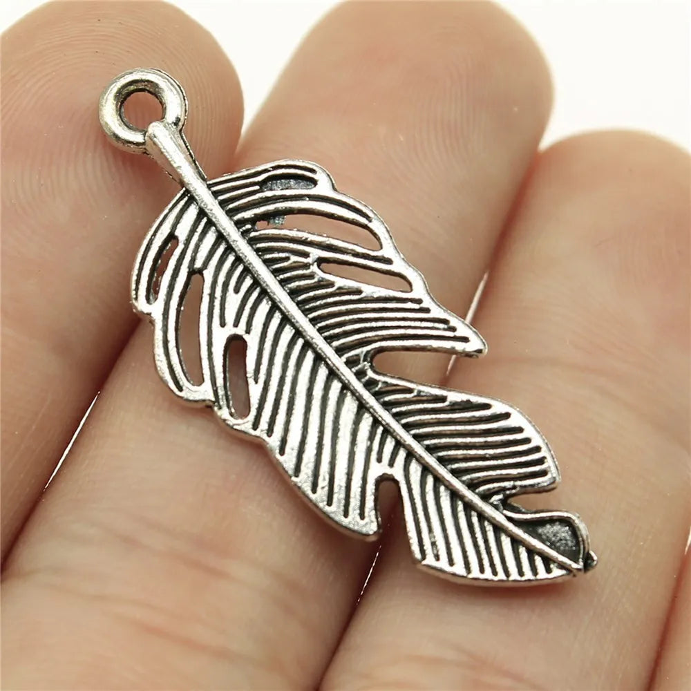 20pcs Feather Charms Feather Pendants Jewelry Making Feather Charms For Bracelet Making Antique Silver Color