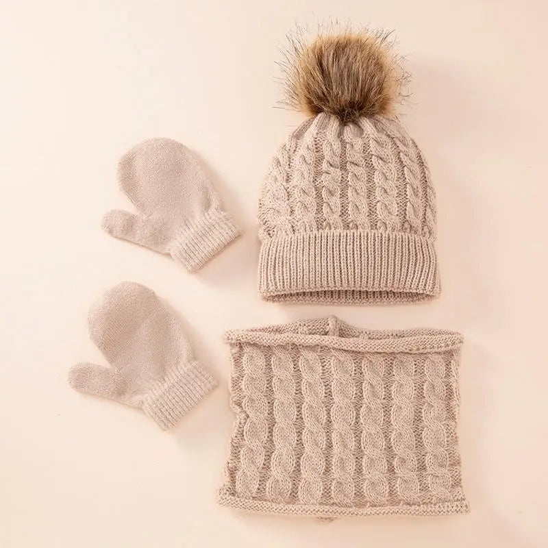Kids Wool Winter Set | Hat Scarf Gloves Warm 3-Piece