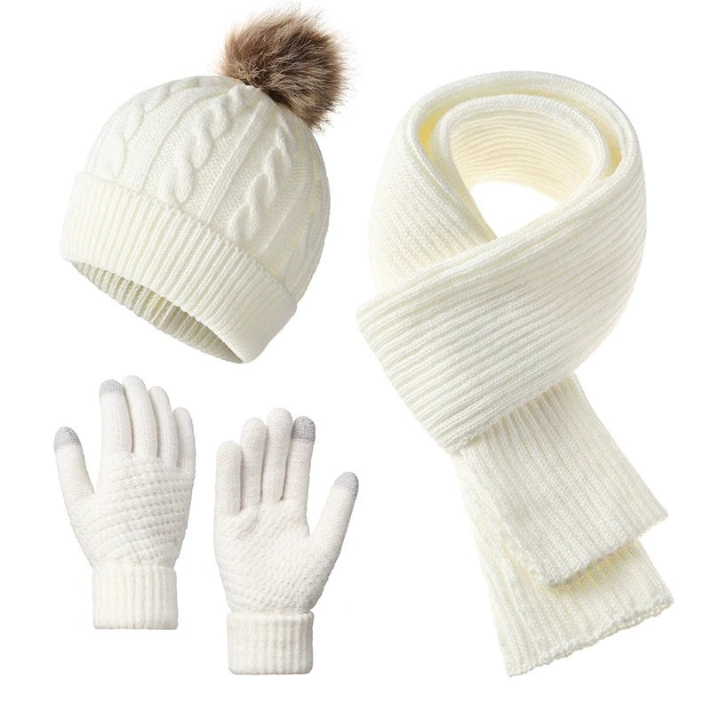 Women's Christmas Winter Set | Red Hat Scarf Gloves 3 Pieces