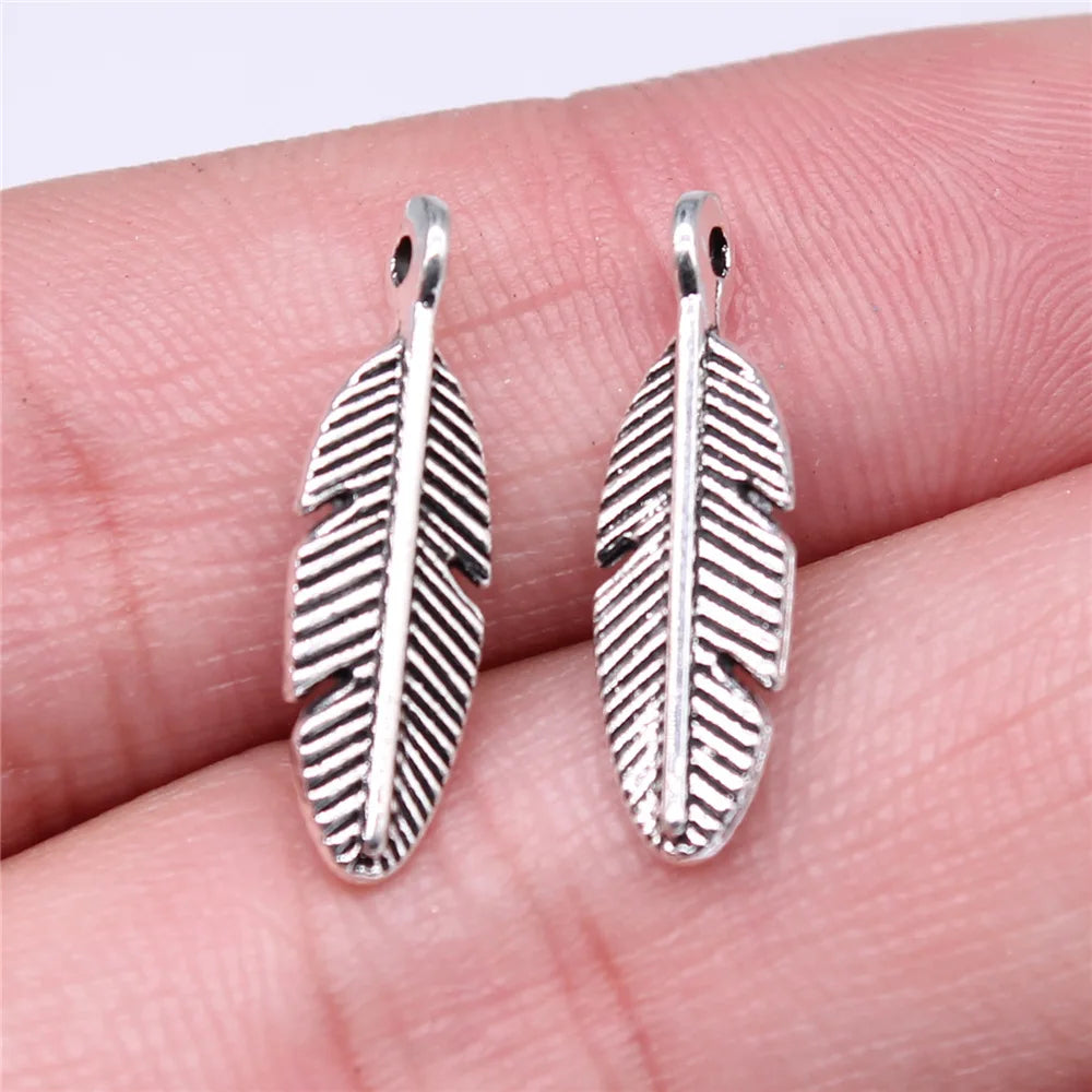 20pcs Feather Charms Feather Pendants Jewelry Making Feather Charms For Bracelet Making Antique Silver Color