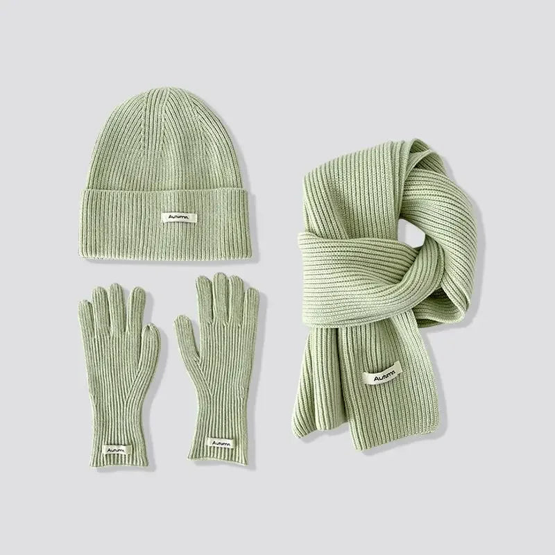Women's Korean Winter Set | Hat Scarf Gloves Touch Screen
