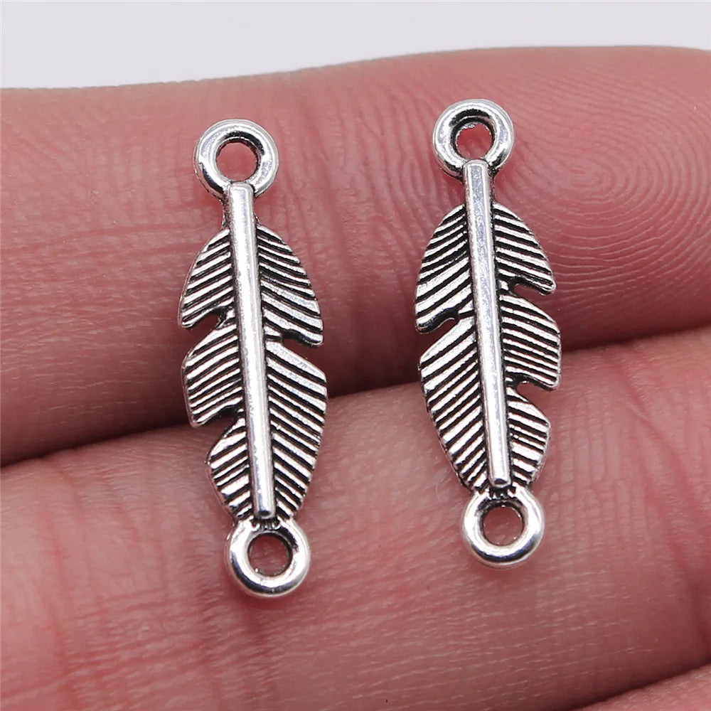 20pcs Feather Charms Feather Pendants Jewelry Making Feather Charms For Bracelet Making Antique Silver Color