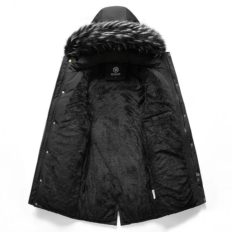 Men's Fur Collar Windproof Parka | Detachable Hood Winter Jacket