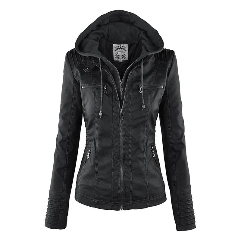 Women's Faux Leather Jacket | Gothic Motorcycle Hooded Coat