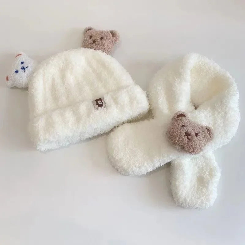Baby Bear Hat Scarf Set | Plush Ear Protection Winter Warmer