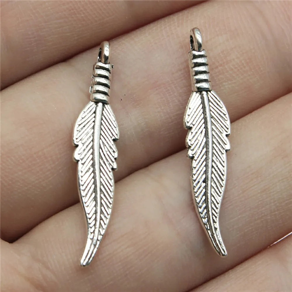 20pcs Feather Charms Feather Pendants Jewelry Making Feather Charms For Bracelet Making Antique Silver Color
