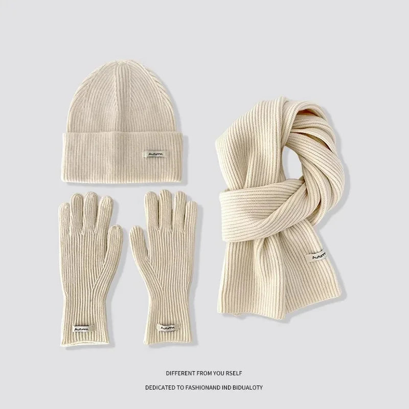 Women's Korean Winter Set | Hat Scarf Gloves Touch Screen