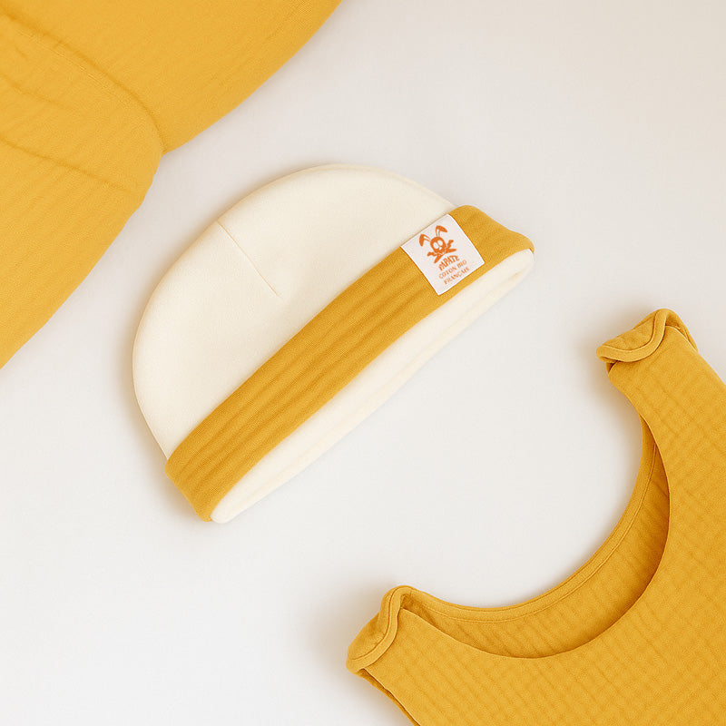 Bonnet de Naissance en Coton Bio Blanc et Honey-2