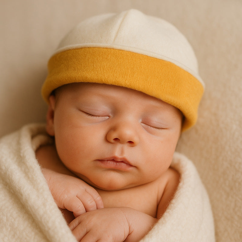 Bonnet de Naissance en Coton Bio Blanc et Honey-3