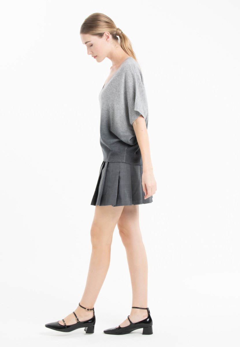 Pull col V manches chauve souris femme en cachemire tie & dye gris clair & gris anthracite - RIA 7B-2